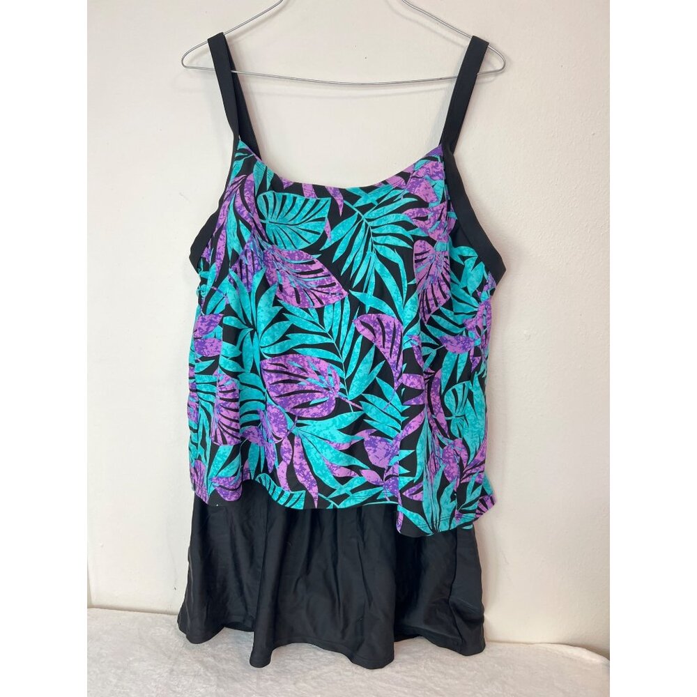 Catherine's Swimsuit Swim Dress One Piece 16W Tropical Floral